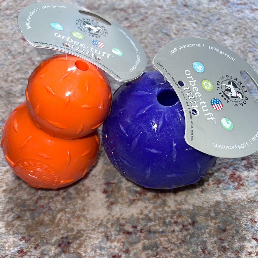 Planet Dog Orbee-Tuff Diamond Plate Ball Dog Toys Bundle 1 Orange 1 Purple NWT